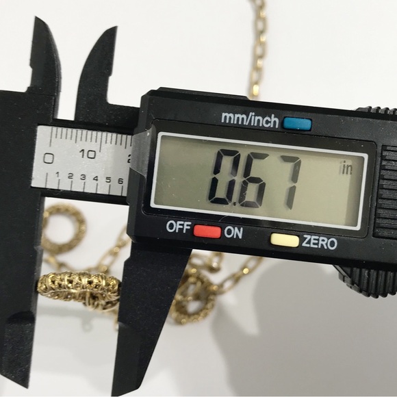 Edwardian Embellished Gold Tone Chain With Filigree Cutout Ring Opera Length 54" - Picture 4 of 14